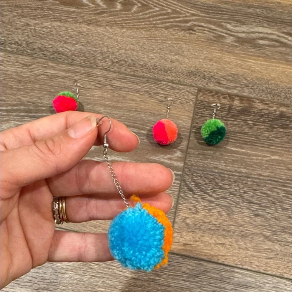 Multicolor Pom Pom‎ Earrings